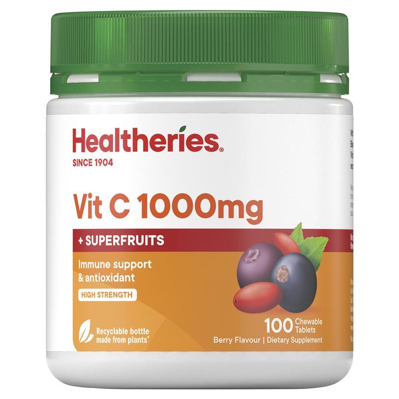 Healtheries Vit C Superfruits 1000mg 100 Chewables 賀壽利 超級水果高單位維生素C咀嚼錠 100粒