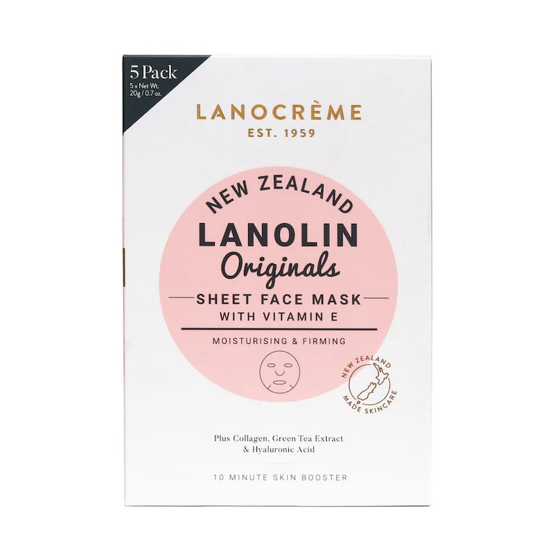 Lanocrème Lanolin Originals Sheet Mask with Vitamin E 紐西蘭蘭儂 維他命E保濕緊緻面膜 5片入