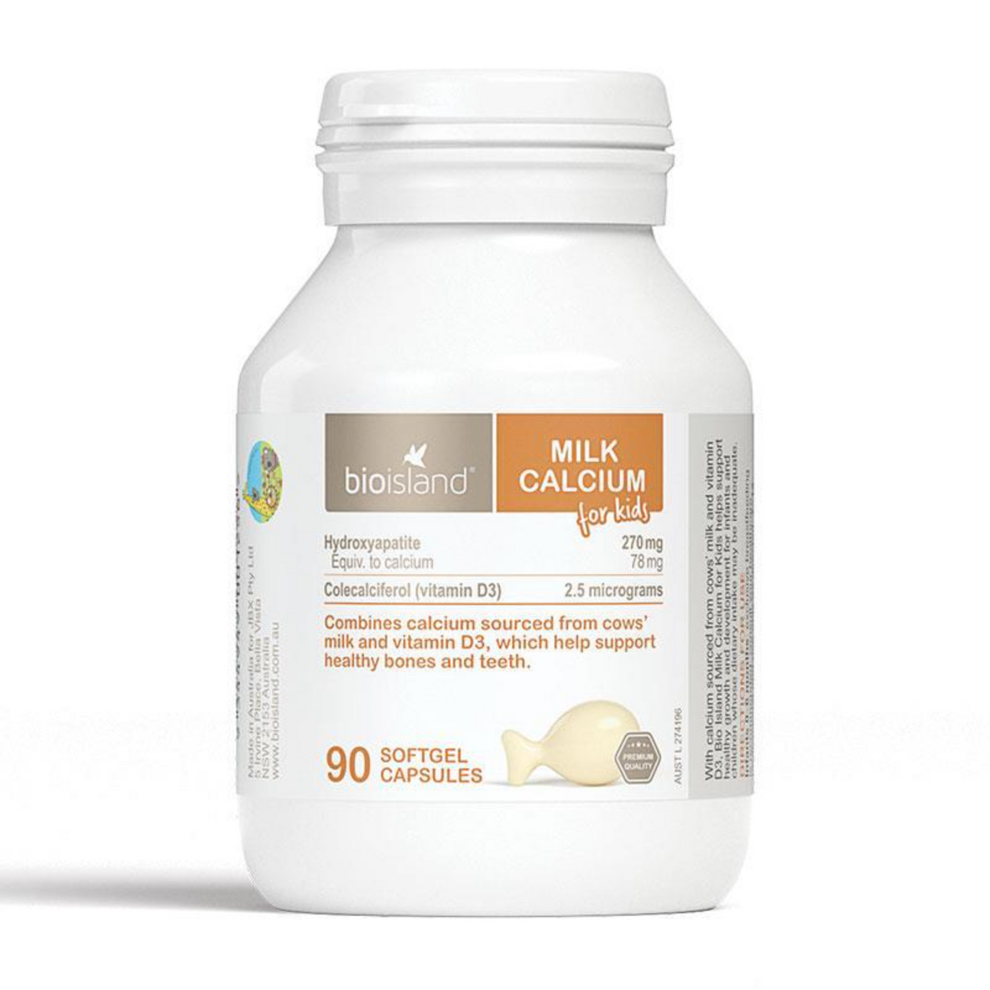 ShopJoyNZ - Bioisland Milk Calcium 澳洲 嬰幼兒童液體乳鈣軟膠囊 90粒