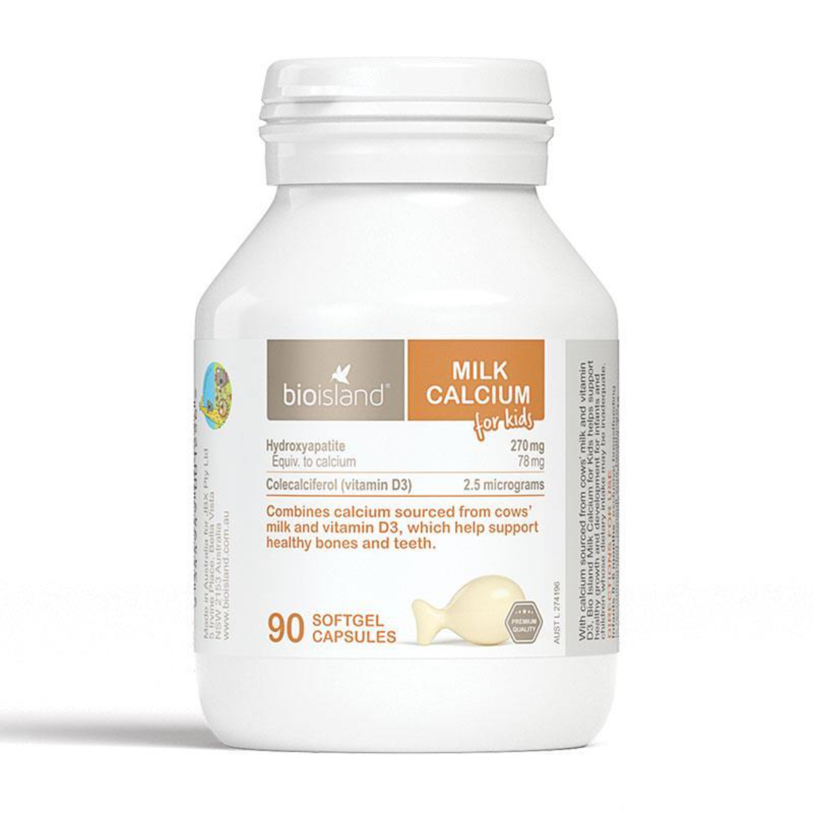 ShopJoyNZ - Bioisland Milk Calcium 澳洲 嬰幼兒童液體乳鈣軟膠囊 90粒